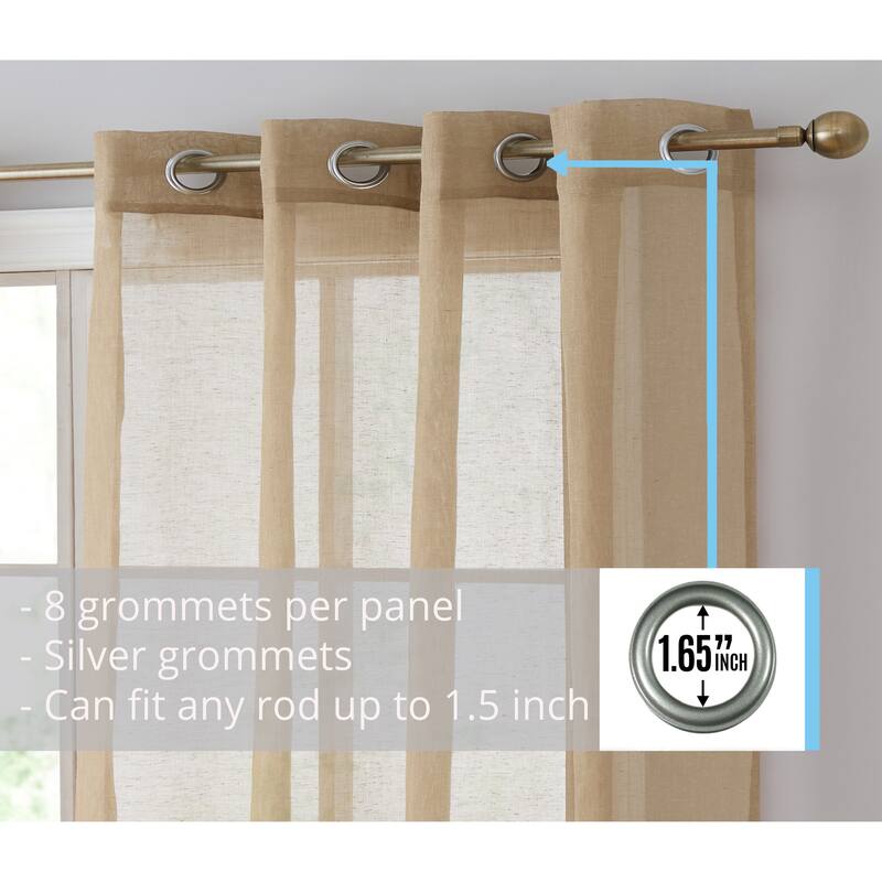 HLC.me Sierra Burlap Flax Linen Semi Sheer Light Filtering Transparent Window Grommet Thick Curtains Panels - Set of 2