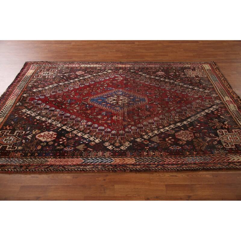 Vegetable Dye Shiraz Persian Antique Area Rug Hand-Knotted Wool Carpet - 5'7"x 8'2"