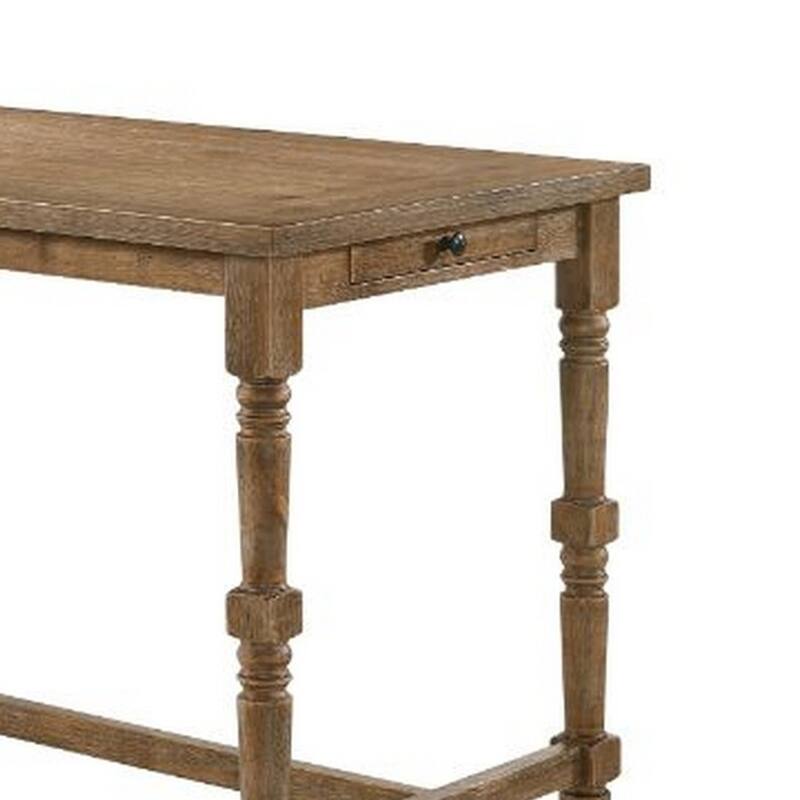 Counter Height Table with 1 Side Drawer and Turned Legs, Brown