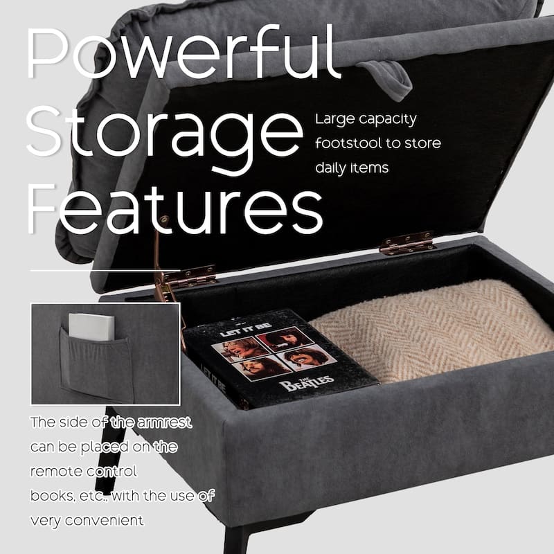 HOMYKA Upholstered Lounge Accent Chairwith Adjustable Backrest Storage Ottoman