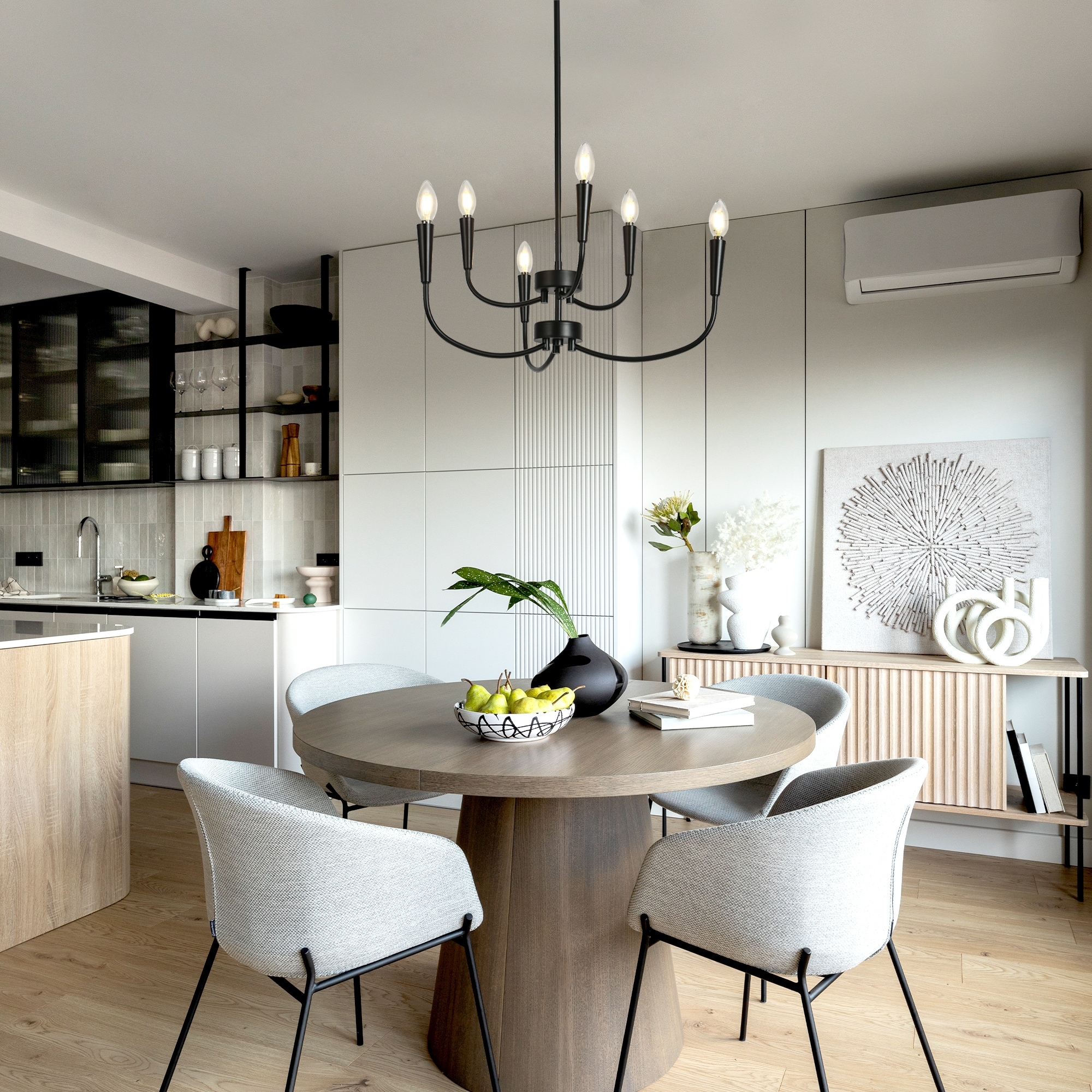 Modern Farmhouse 6-Light Black Chandelier for Dining Room Bedroom