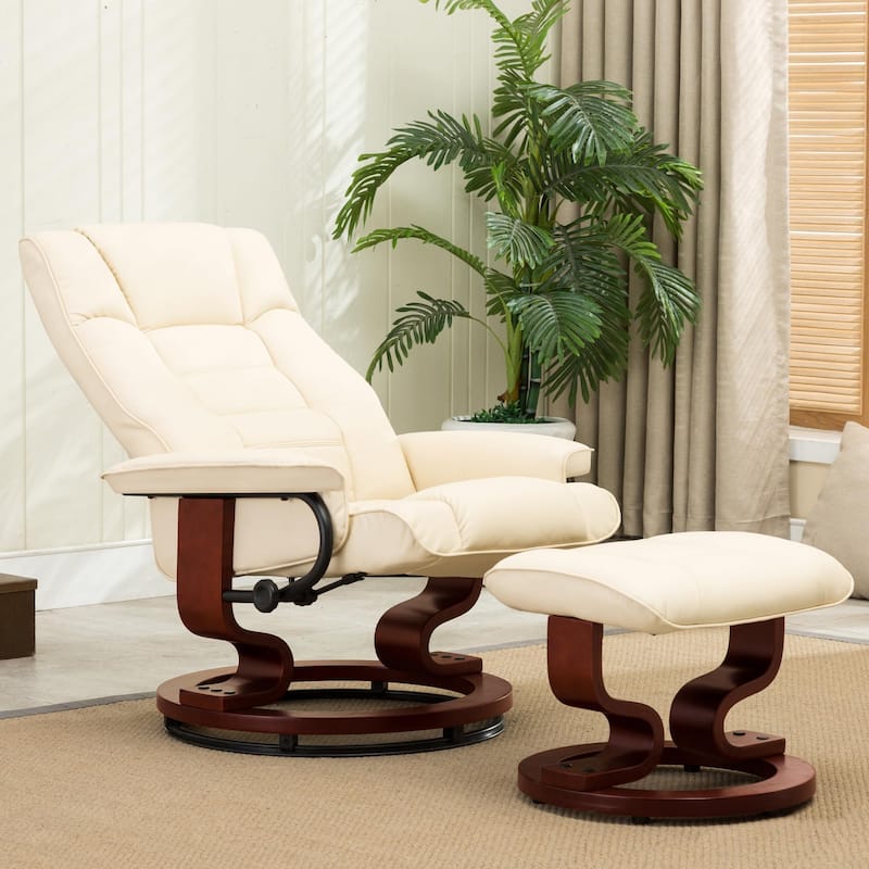 MCombo Swivel Recliner Chair with Wood Base and Ottoman