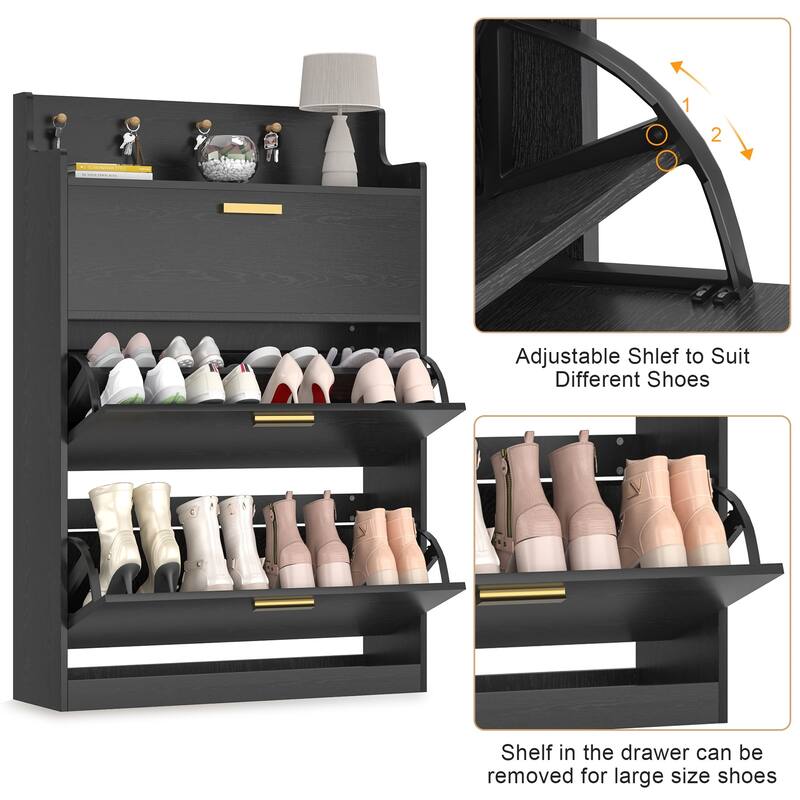 Javlergo Shoe Cabinet with 3 Flip-Up Drawers Freestanding Shoe Organizer with Adjustable Shelf for Entryway Hallway Living Room