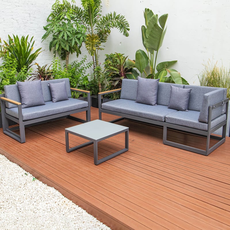 Chelsea 3-Piece Adjustable Headrest All-Weather Sectional Set in Aluminum Frame with Removable Cushion Covers for Indoor/Outdoor