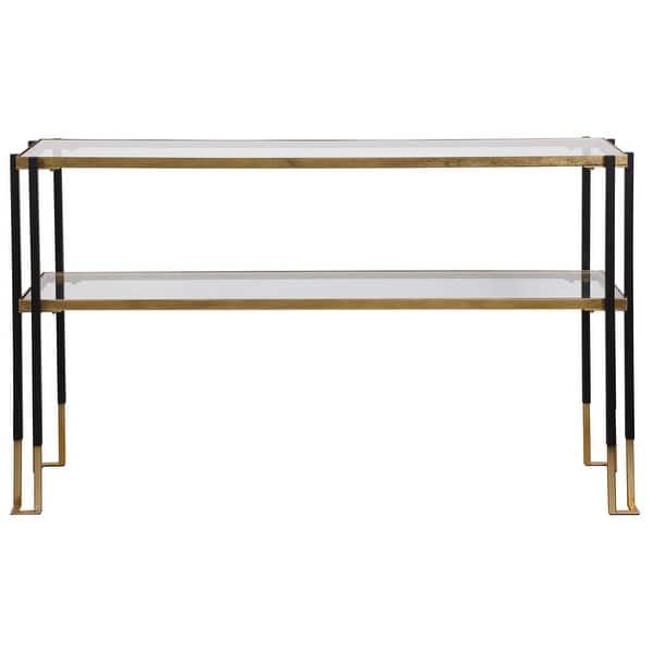 slide 1 of 1, 53.5" Black and Clear Contemporary Rectangle Console Table