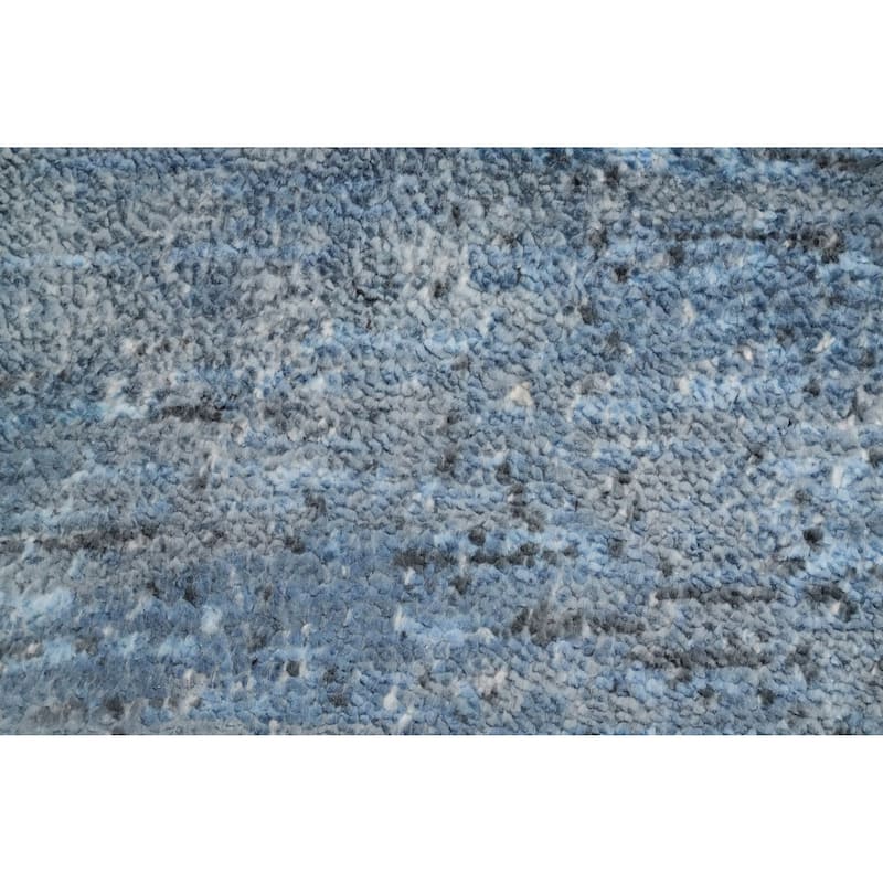 Hand Knotted Oriental Viscose Silk Carpet Modern Pictorial Navy Blue & Blues Abstract Area Rug - 7' 6'' X 5' 8''