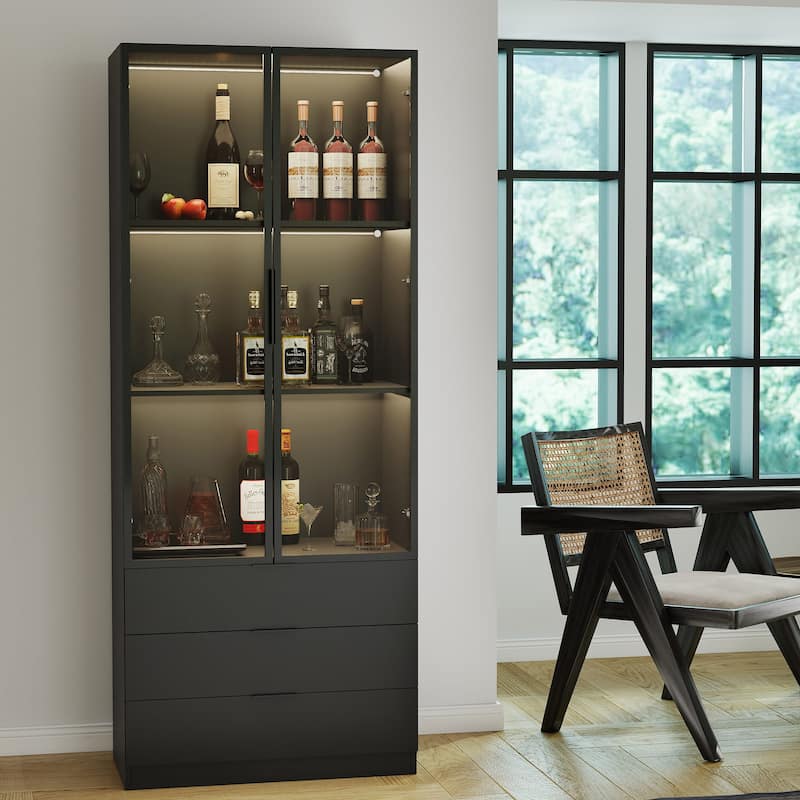 79"Hx31.5"W Lighted Display Cabinet with Glass Doors Bookcase