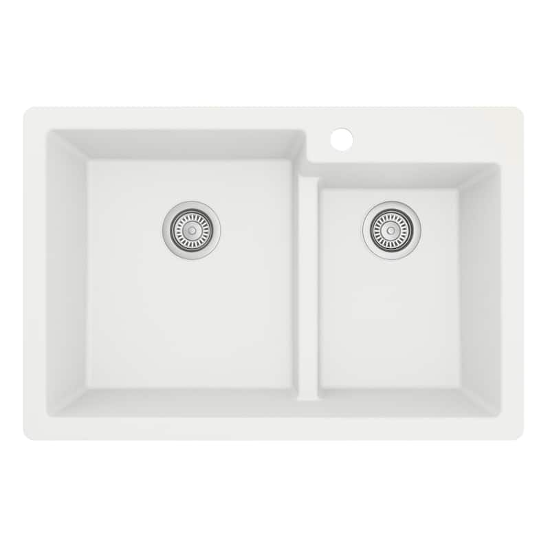 Karran 33" Top Mount Large/Small Bowl Quartz Kitchen Sink Kit - 33" x 22" x 9"