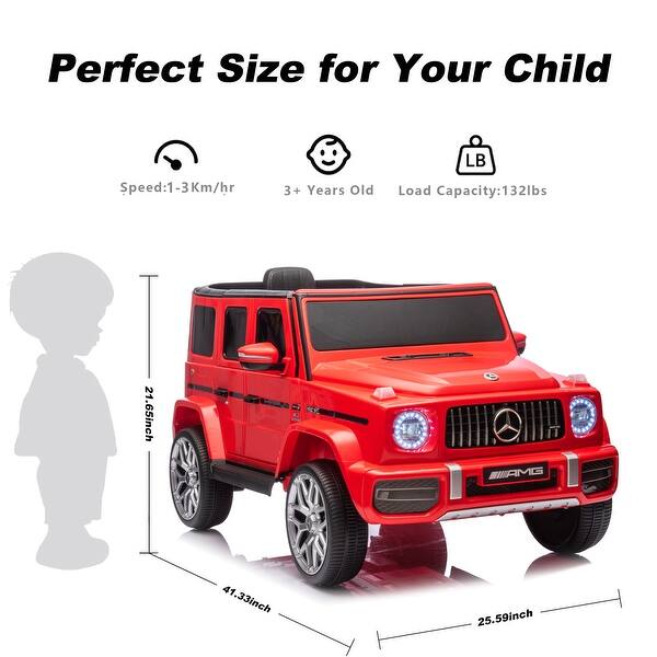 dimension image slide 0 of 2, Licensed Mercedes-Benz G63 12V Ride-On Car for Kids, Remote Control, Music, Bluetooth, Double Doors, Spring Suspension