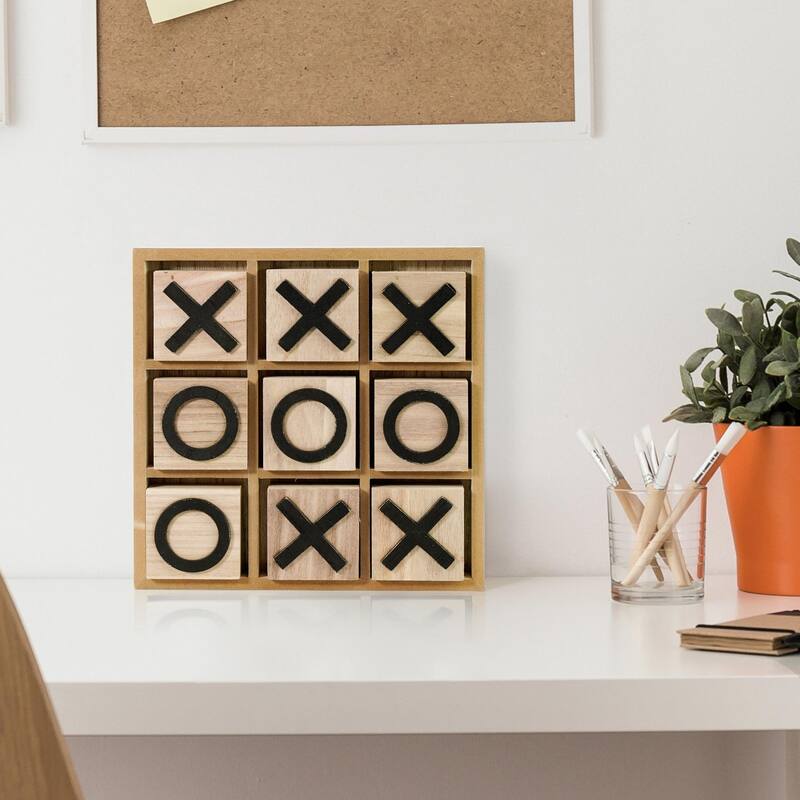 Wood Tic Tac Toe Game Board Tabletop Decor (9" x 9") - 9" x 9"