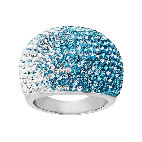 Crystaluxe Dome Ring with Teal-Sky-White Fade Swarovski elements Crystals in Sterling Silver