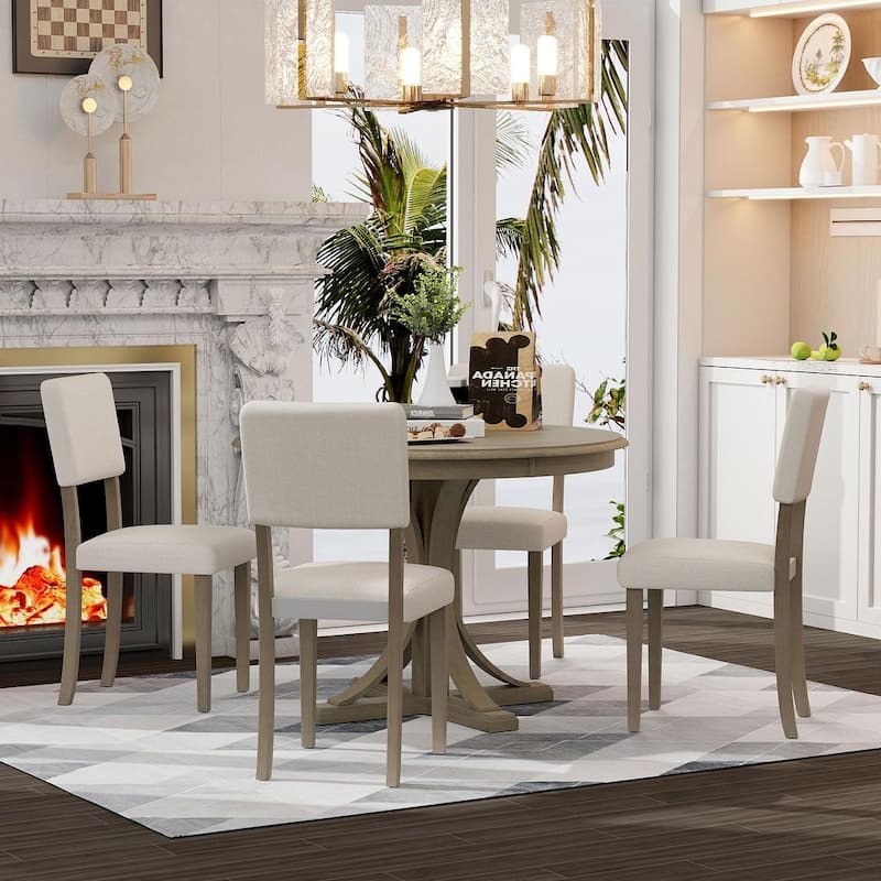 44" Round Dining Table with 4 Upholstered Chairs