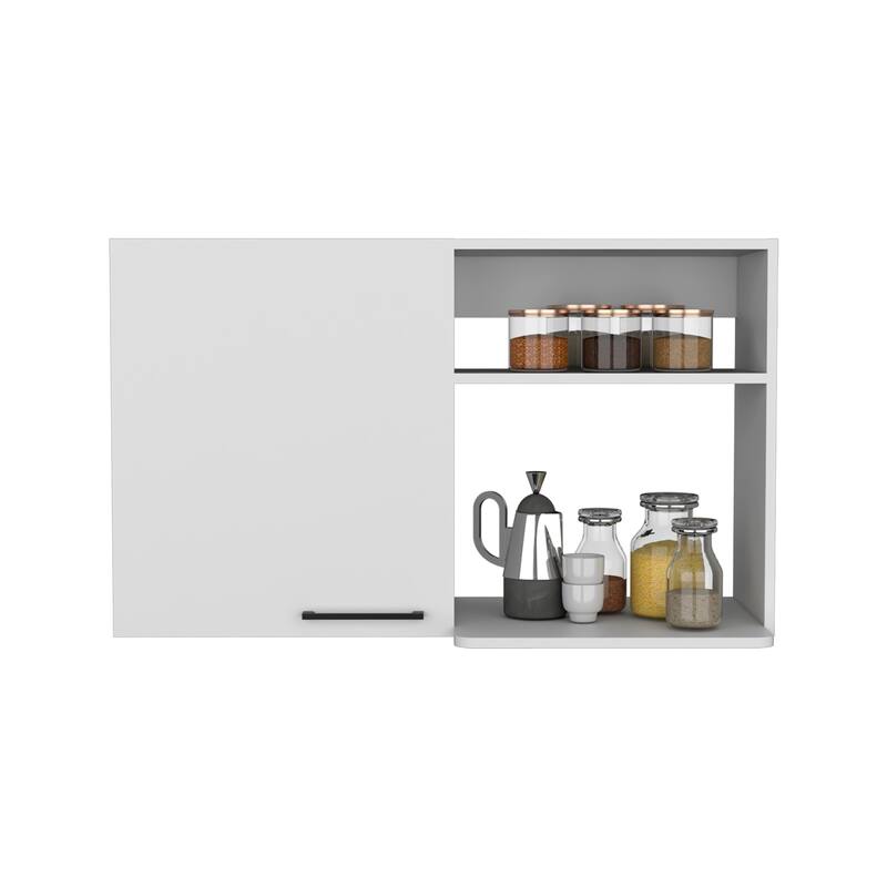 Stackable Wall Storage Cabinet 24" H, Two Internal Shelves, Two External Storage Shelves, One Door, White