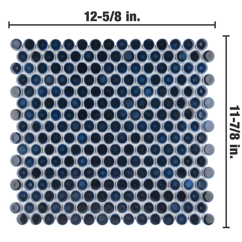 Merola Tile Hudson Penny Round Midnight 11-7/8" x 12-5/8" Porcelain Floor and Wall Tile