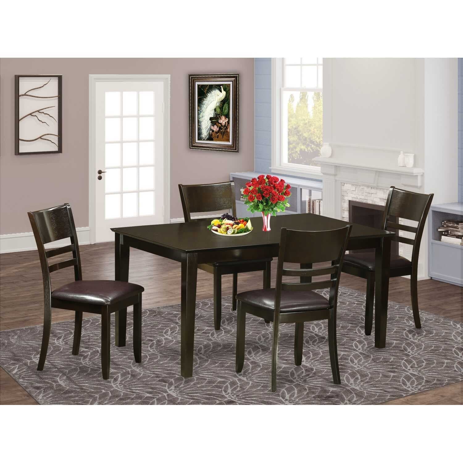 HomeStock 5-Piece Rectangle Cappuccino Finish Solid Wood Top Dining table with 4 Chairs