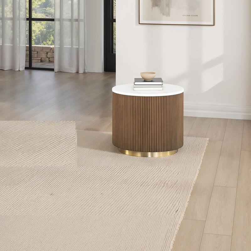 Modern Genuine Marble Top Coffee Table with Accent Gold Stainless Steel Base