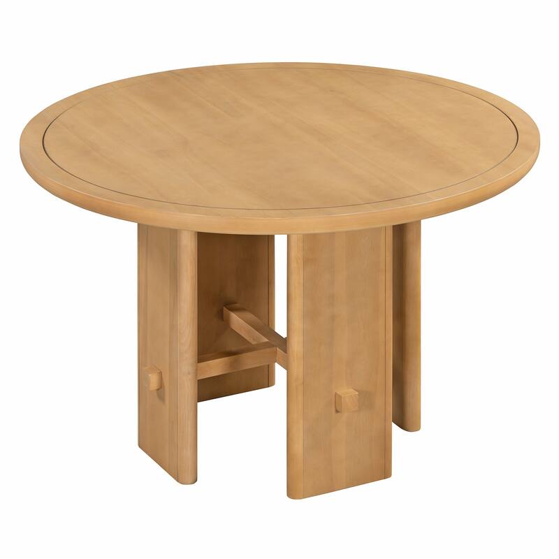 5-Piece Round Dining Table Set for 4, Minimalist Farmhouse Dining Table with 4 Solid Wood Upholstered Chairs