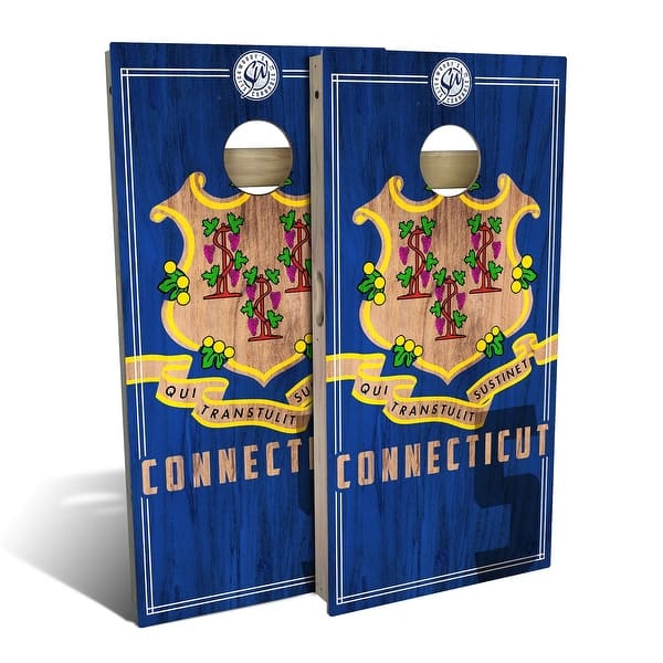 slide 2 of 8, Connecticut State Flag 2 Outdoor Cornhole Board Set Backyard 2x4 - Include Carrying Case