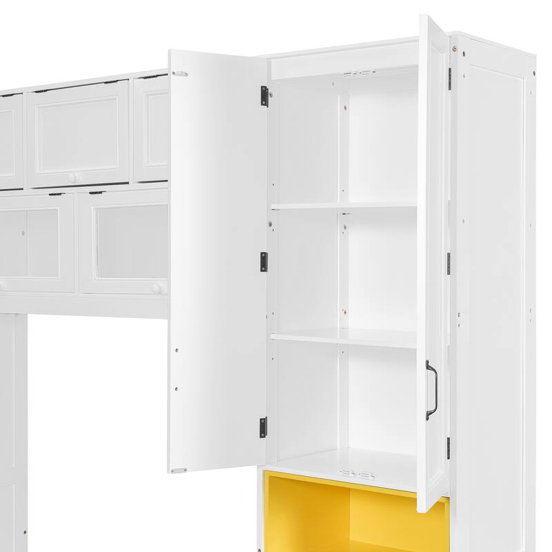 Versatile Twin Size Murphy Bed Folding Storage Bedframe with Built-in TV Stand, 2 Deep Drawers, Multiple Shelves and Cabinets