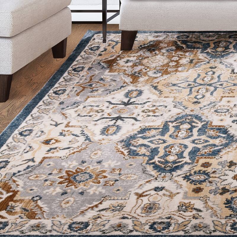 Gertmenian Herne Merrick Traditional Medallion Border Blue/Beige Area Rug