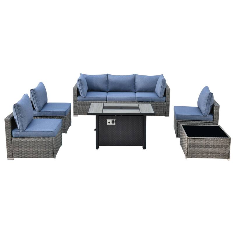 XIZZI 8-piece Patio Wicker Furniture Sectional Set with Firepit