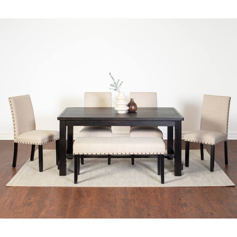 Roundhill Furniture Muzzi Contemporary 6-Piece Dining Set, Dining Table with 4 Stylish Chairs and a Bench - Tan