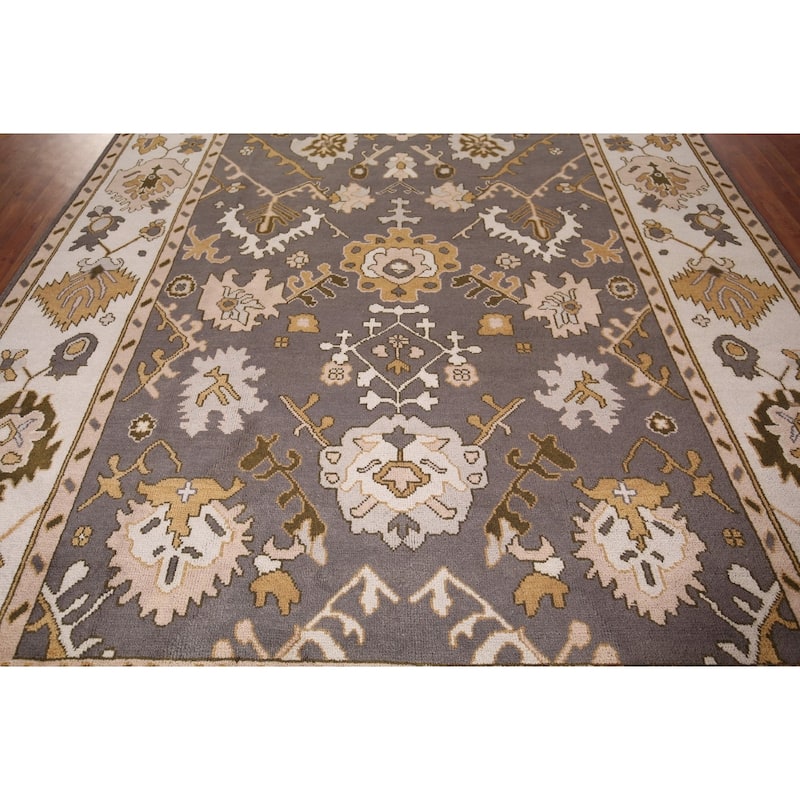 Dark Gray & Ivory Oushak Oriental Area Rug Hand-Knotted Wool Carpet - 9'2" x 11'7"