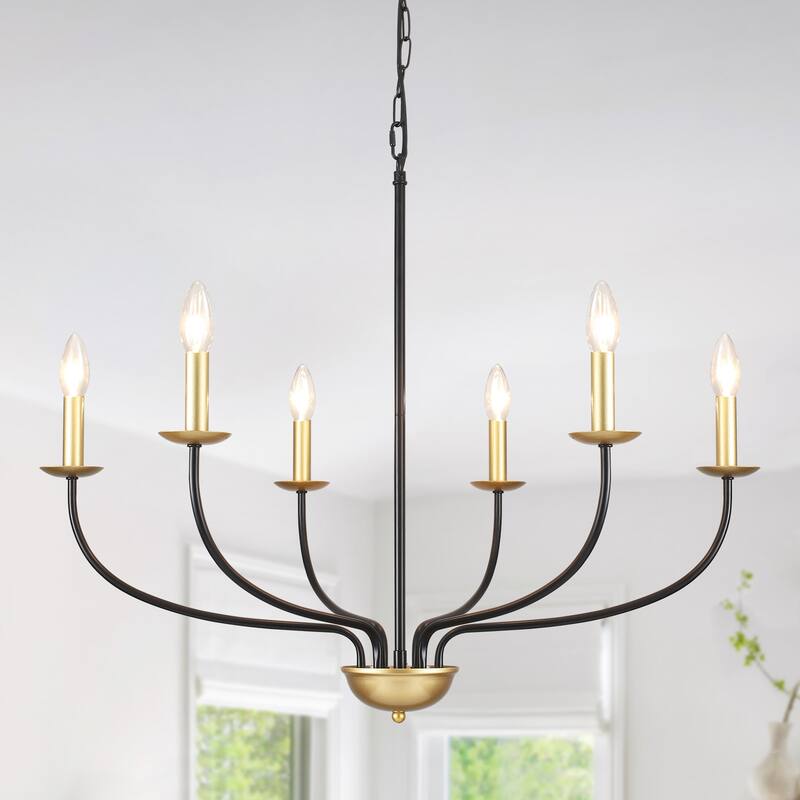6-Light Modern Farmhouse Chandelier, Metal Candle Style Chandelier for Dining Room Living Room Bedroom Kitchen