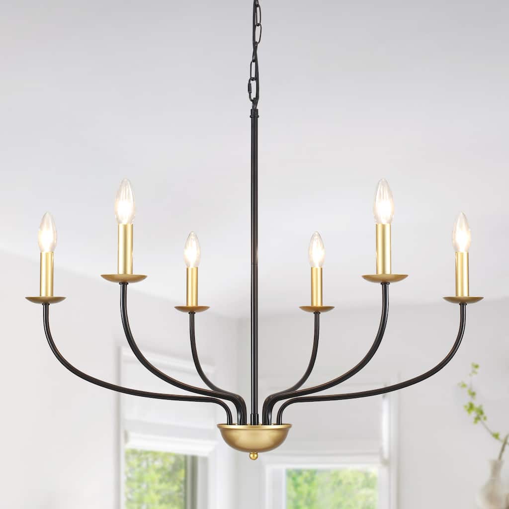 6-Light Modern Farmhouse Chandelier, Metal Candle Style Chandelier for Dining Room Living Room Bedroom Kitchen