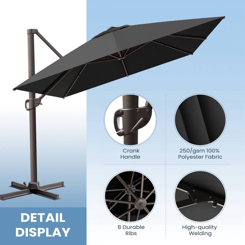 10x12.5 FT Outdoor Patio Cantilever Umbrella with Base