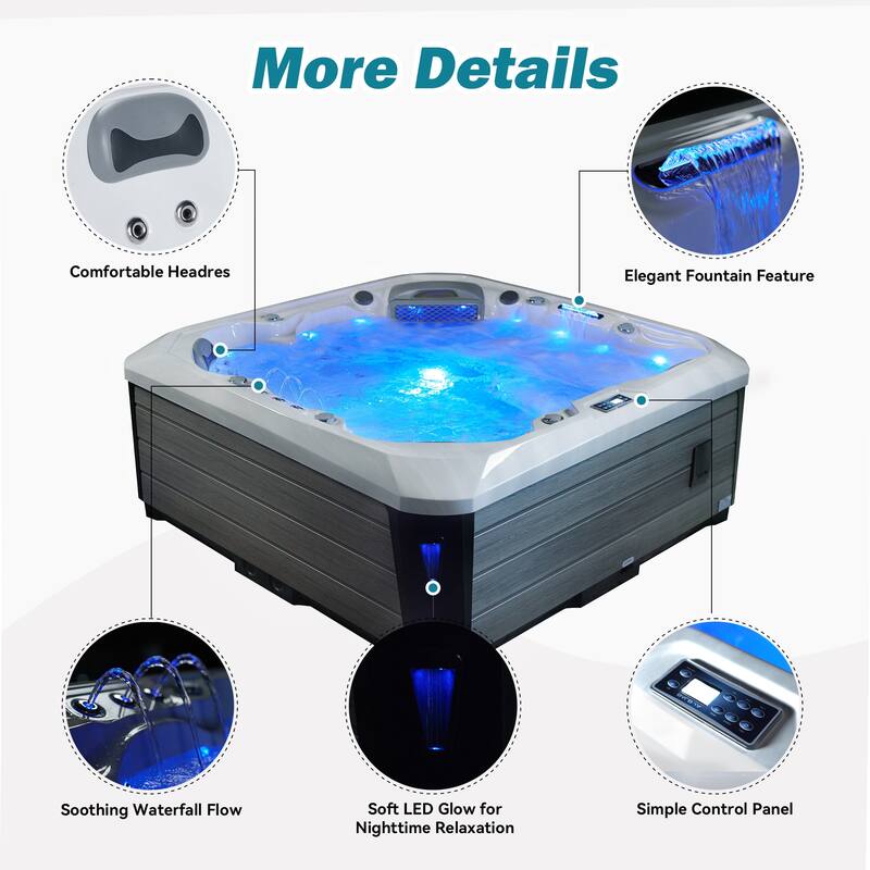 EROMMY Luxury 6-Person Hot Tub – 51 Jets, Heated & Ozonated – Premium Family Spa with Cover