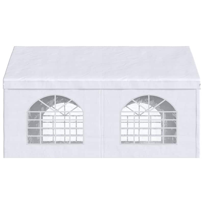 Outsunny13' x 16.5' Party Tent Carport with Sidewalls, Four Windows and Double Doors, White Tents for Parties