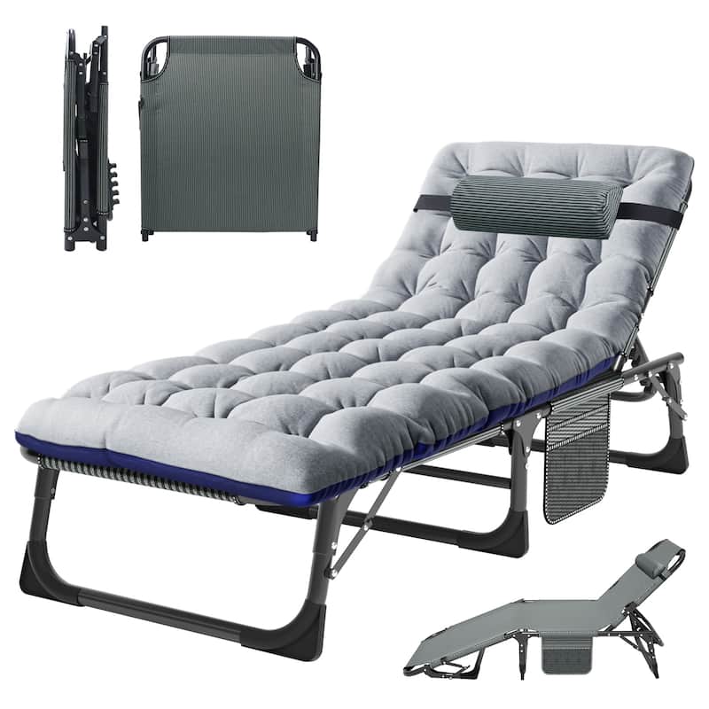 DoCred Camping Cot, Adjustable Reclining Folding Patio Chair Lounge - 75.2"x26.8"x11.8"