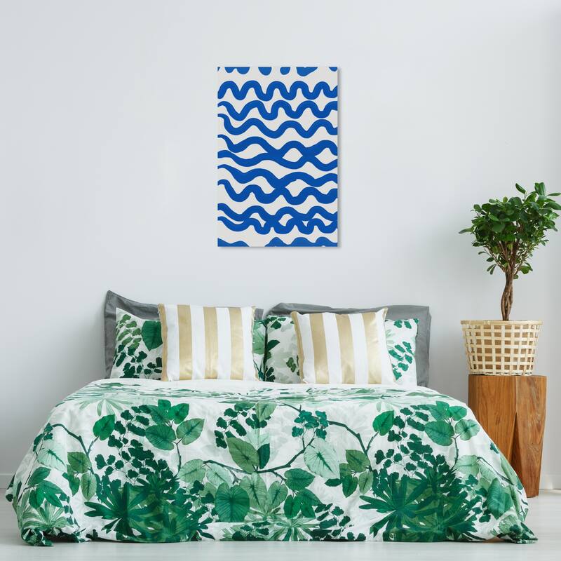Wynwood Studio Canvas Abstract Marina Wavy Blue and Light Gray Modern & Contemporary Wall Art Canvas Print - 36 x 24
