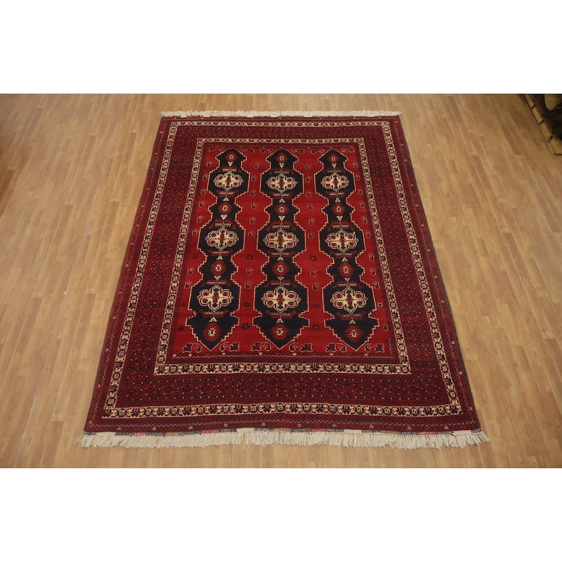 Hand Knotted Oriental 100% Wool Carpet Traditional Tribal Red Balouch Area Rug - 10' 9'' X 8' 3''