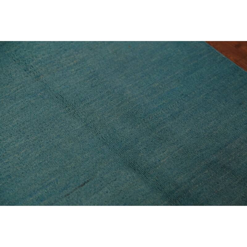 Teal Blue Gabbeh Oriental Rug Handmade Wool Carpet - 2'8" x 4'1"