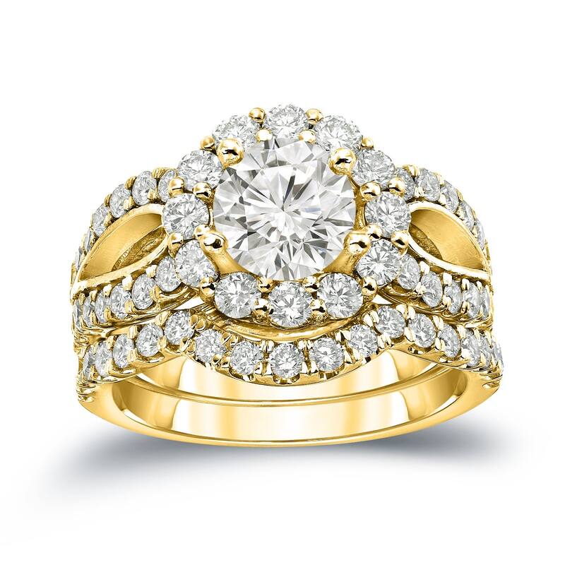 Auriya 14k Gold 2 1/3ctw Halo Diamond Engagement Ring Set Certified - Yellow - 4