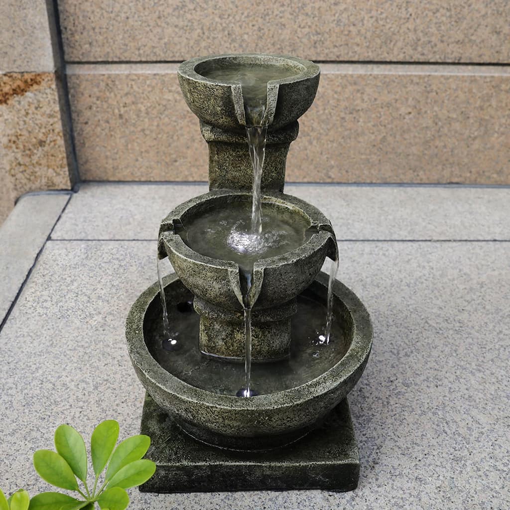 16.4'' Outdoor Water Fountain with Lights for Garden Yard Resin Decor