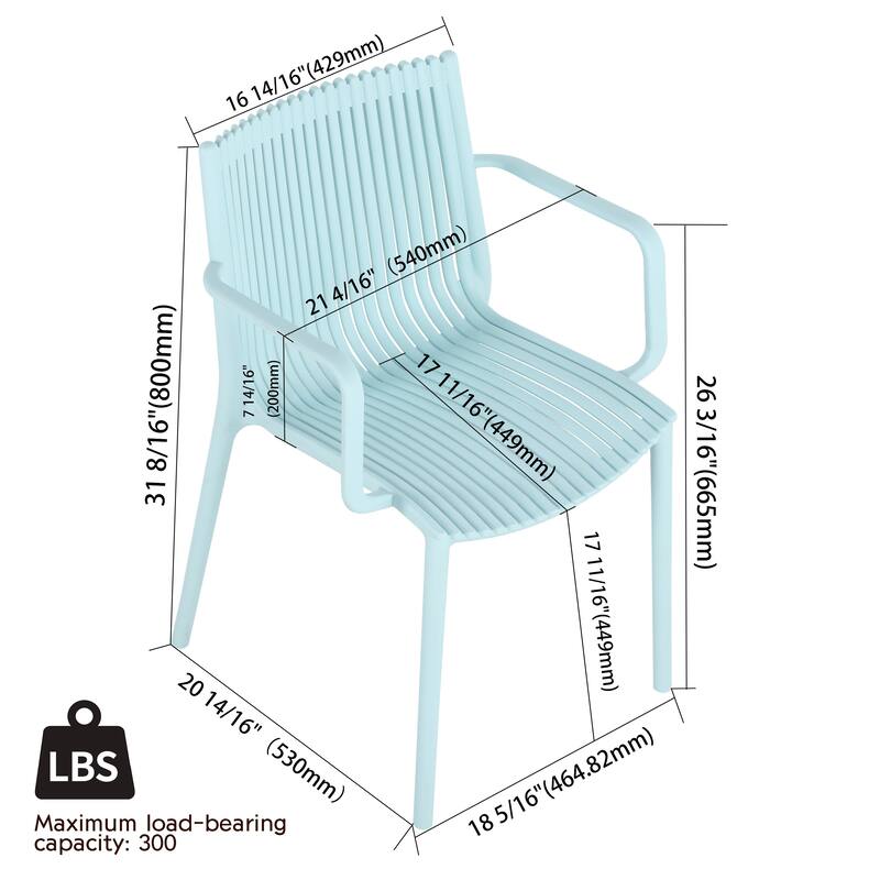 4-Pack All-Weather Polypropylene Chairs - Light Blue Stackable Lounge Chairs for Poolside, Garden, Restaurant & Indoor Use