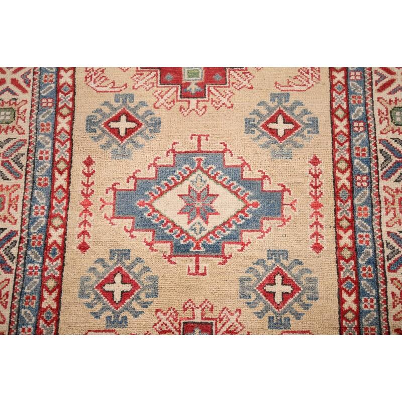 Oriental Kazak Foyer Rug Hand-Knotted Traditional Beige Wool Carpet - 3'4" x 4'7"