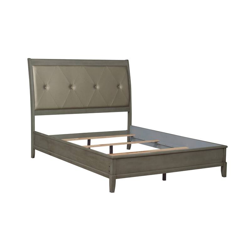 Transitional Gray Upholstered Full Size Bed with Button-Tufted Headboard
