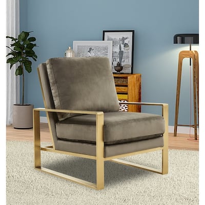 Jefferson Modern Velvet Accent Chair with Brushed Gold Frame, Removable Cushions, and Floor Protectors for Living Room or Office