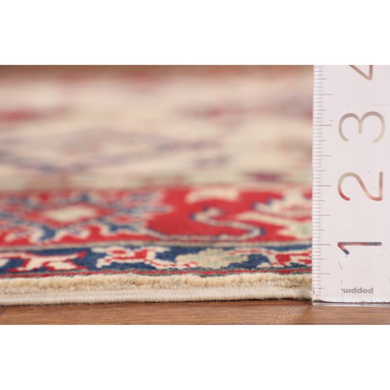 Geometric Beige Kazak Oriental Area Rug Handmade Wool Carpet - 5'0" x 6'8"