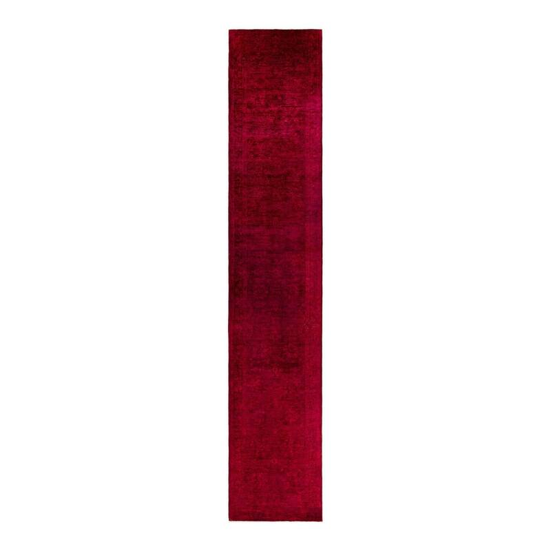 Overton Hand Knotted Wool Vintage Inspired Modern Contemporary Overdyed Red Runner Rug - 2' 9" x 17' 7"