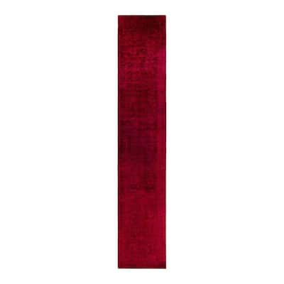 Overton Hand Knotted Wool Vintage Inspired Modern Contemporary Overdyed Red Runner Rug - 2' 9" x 17' 7"