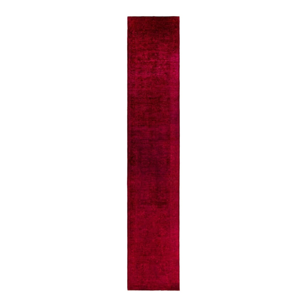 Overton Hand Knotted Wool Vintage Inspired Modern Contemporary Overdyed Red Runner Rug - 2' 9" x 17' 7"