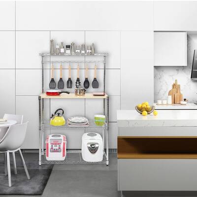 4 Layer Adjustable Kitchen Bakers Rack Microwave Oven Stand Storage Cart, Silver Powder