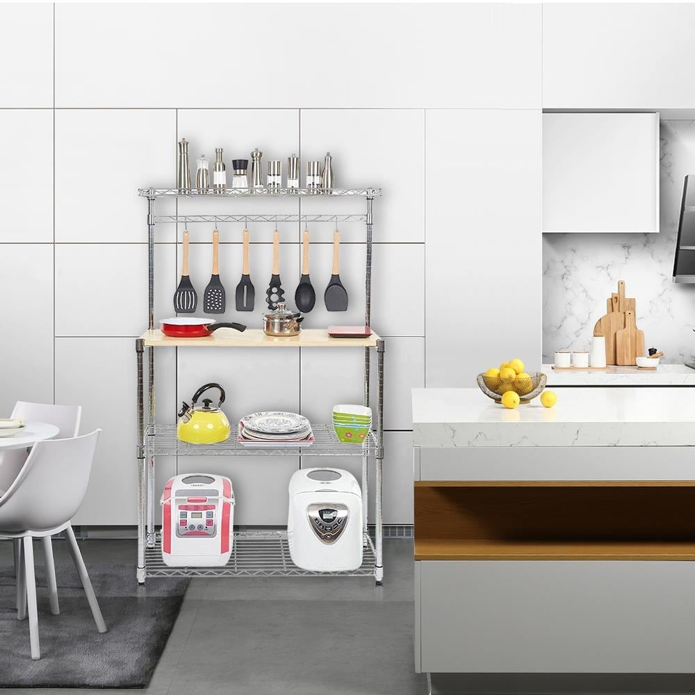 4 Layer Adjustable Kitchen Bakers Rack Microwave Oven Stand Storage Cart, Silver Powder