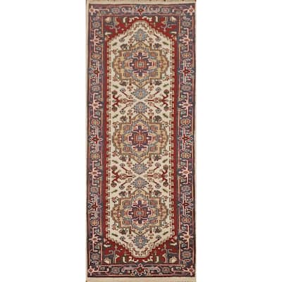Geometric Heriz Serapi Oriental Runner Rug Handmade Wool Carpet - 2'6" x 7'5"