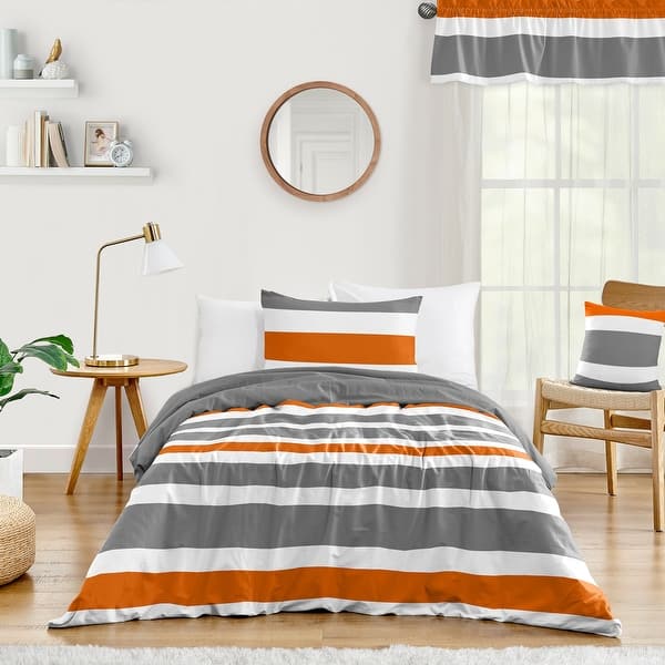 slide 2 of 6, Sweet Jojo Designs Orange and Gray Stripe 2-piece Twin Comforter Set